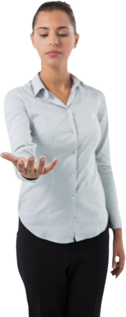 Female Executive Presenting Transparent Digital Interface