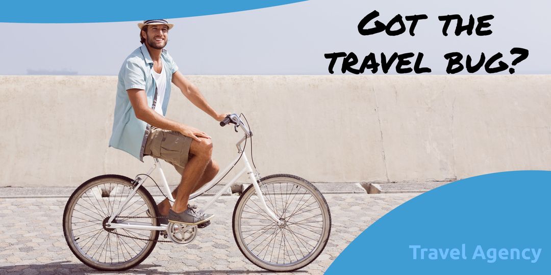 Happy Cyclist Enjoying Eco-Friendly Travel Time by Seaside