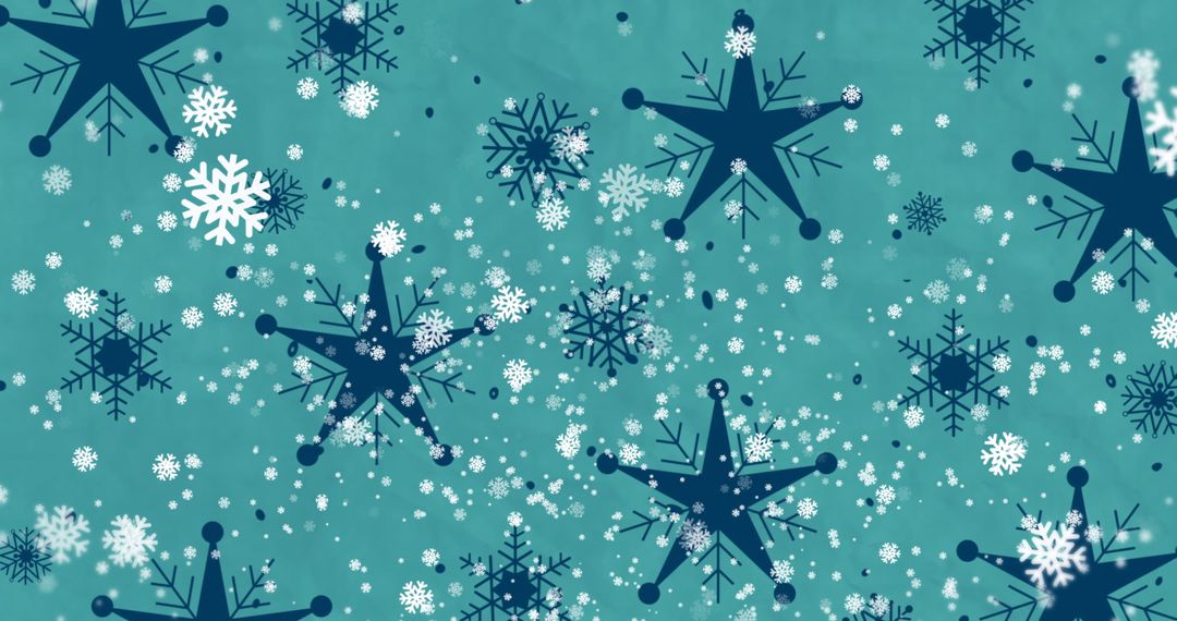 Falling Snowflakes on Teal Background with Festive Christmas Theme