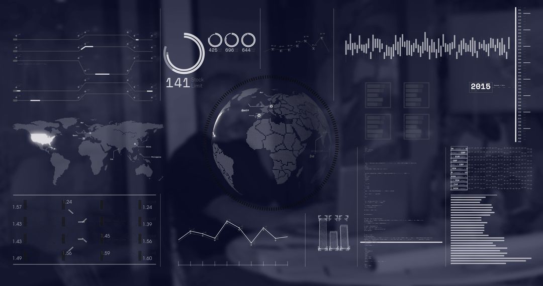 Digital Interface Displaying Data Charts and Technological Elements