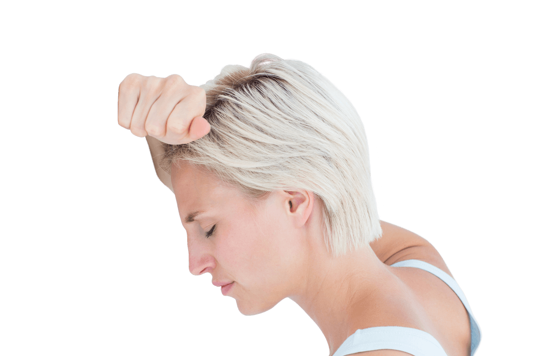 Transparent Sad Woman Resting Head on Arm Shows Stress