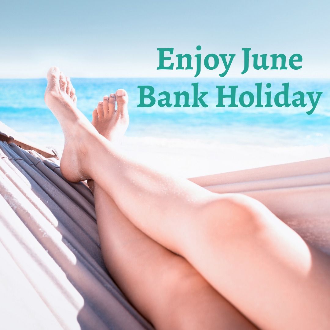 Digital composite image of june bank holiday text with caucasian woman relaxing hammock at beach - Download Free Stock Templates Pikwizard.com