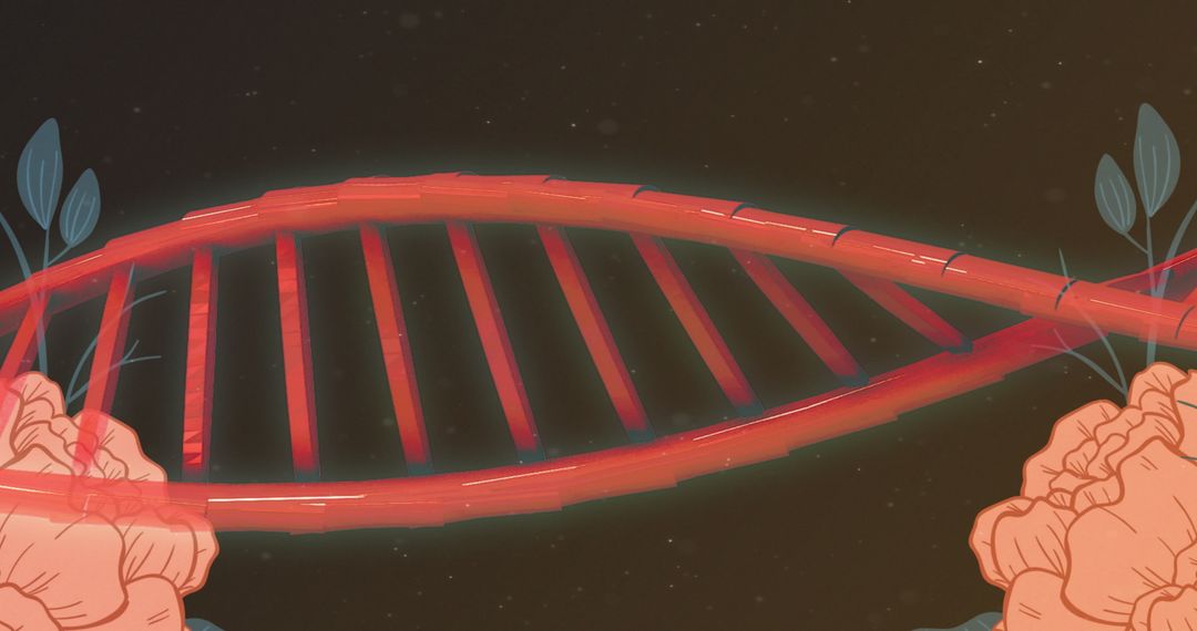 DNA Helix with Roses on Dark Background