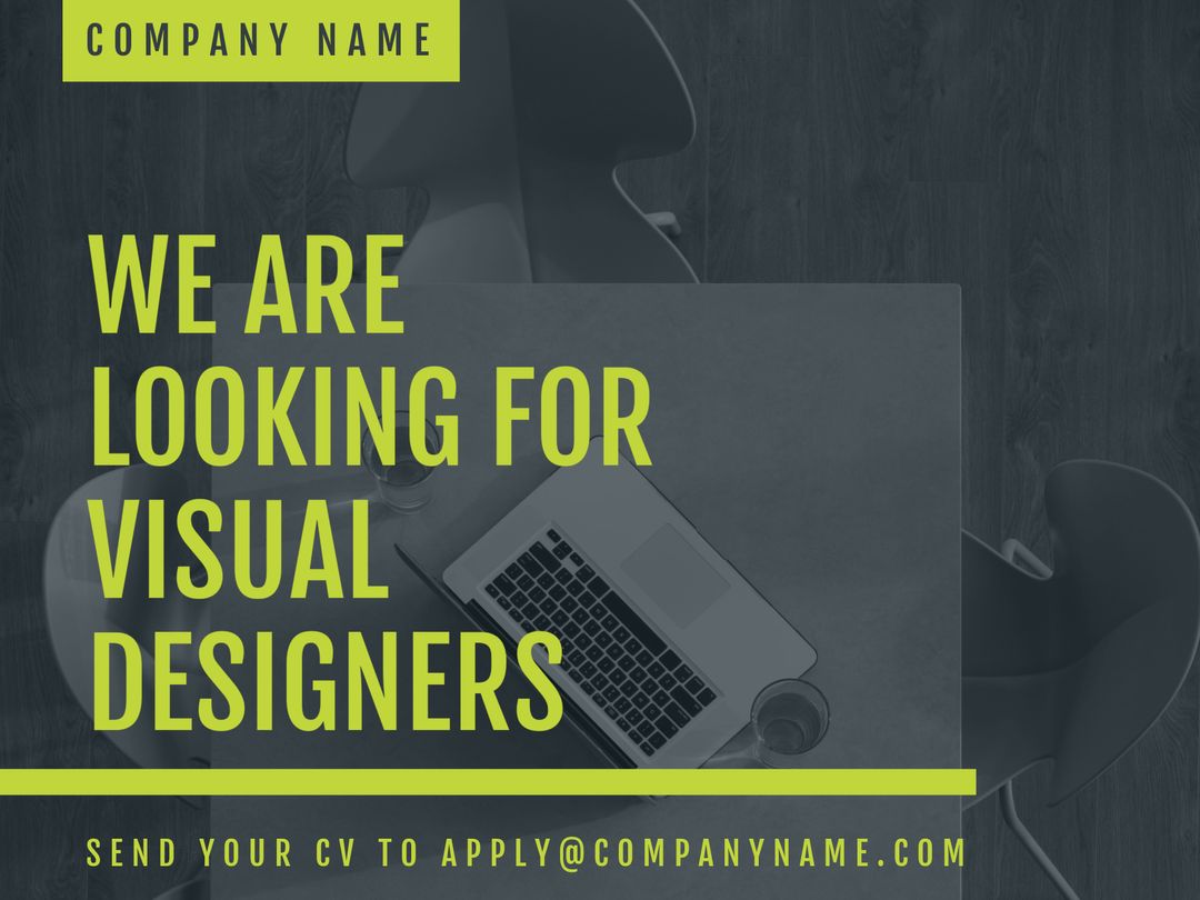 Visual Designers Wanted Job Advertisement Laptop Mockup with Company Branding - Download Free Stock Templates Pikwizard.com