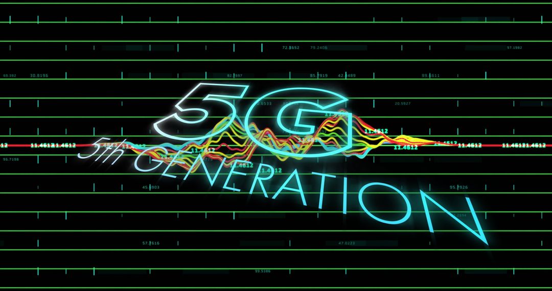 Glowing 5G Generation Text Amidst Digital Data Waves