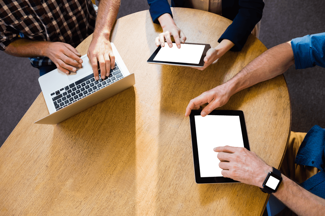 Transparent Digital Team Collaborating at Office Table