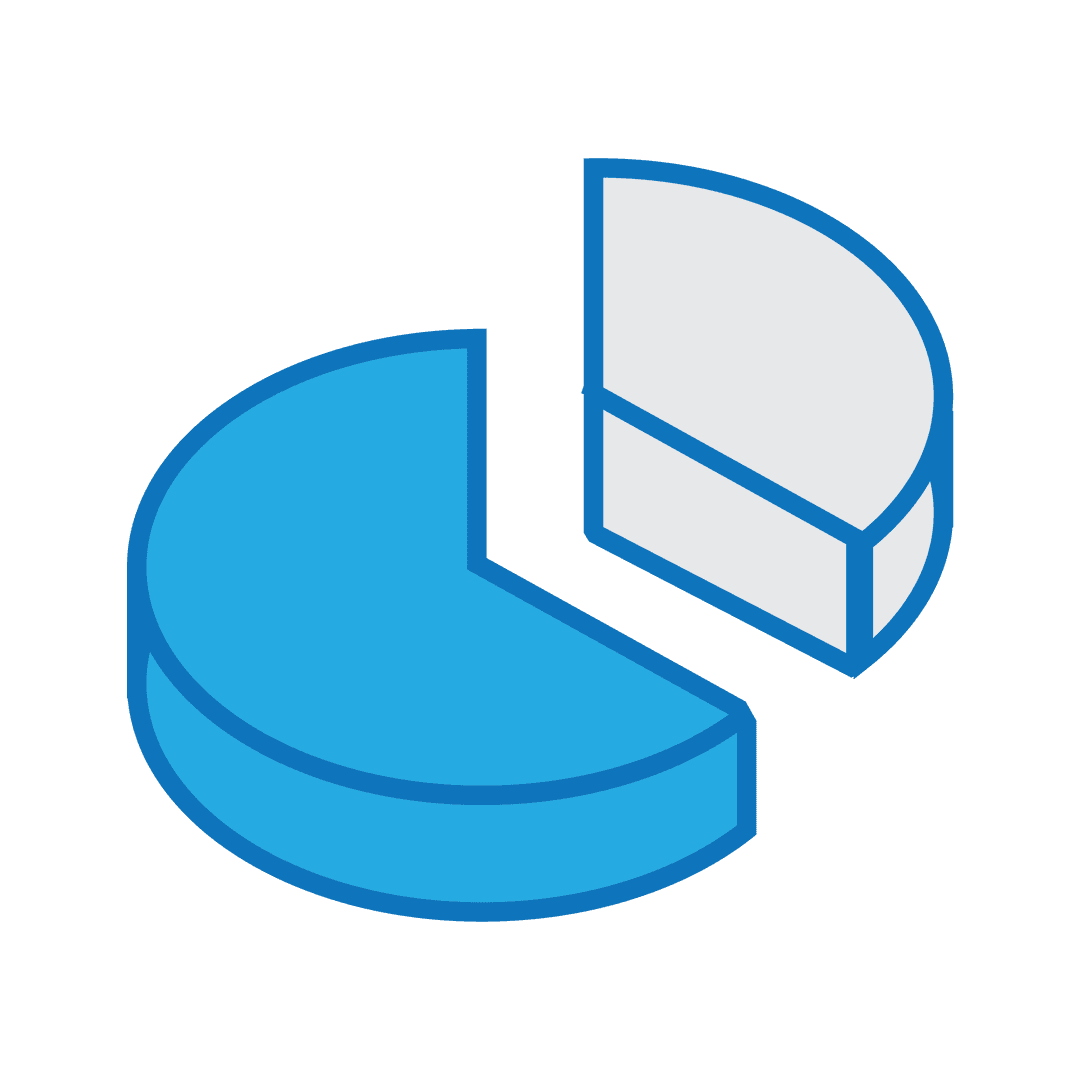 Abstract Blue and Grey Pie Chart Shapes on Transparent Background