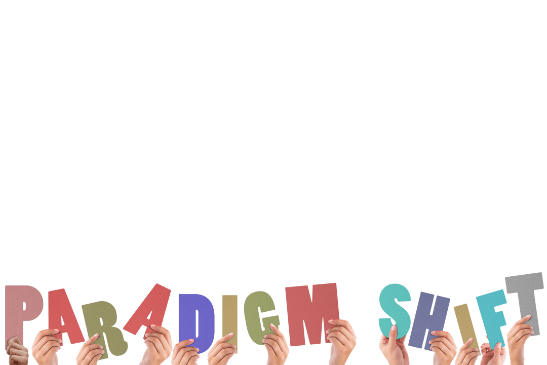 Transparent Hands Lifting 'Paradigm Shift' in Vivid Colors