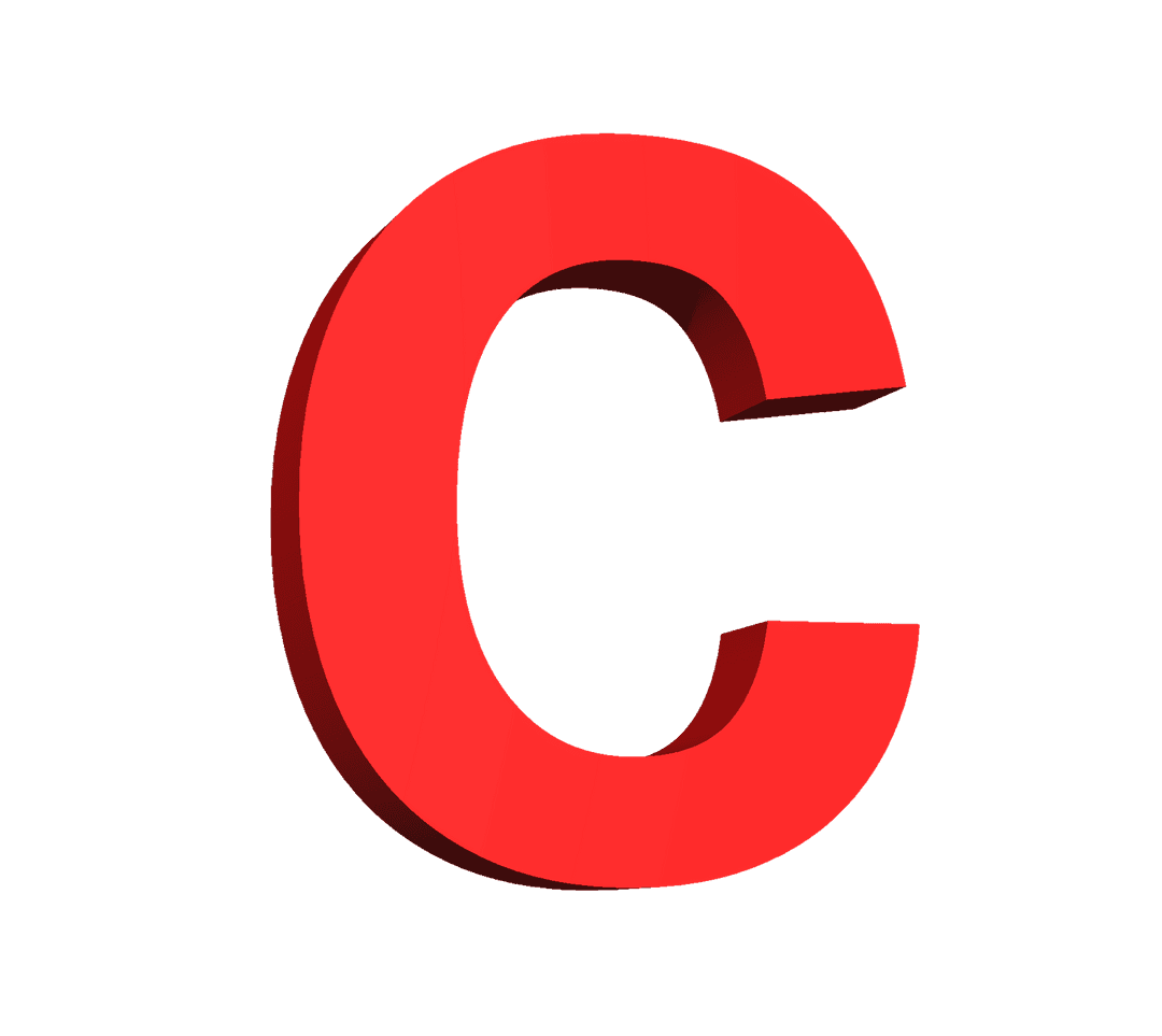 3D Red Letter C on Transparent Background