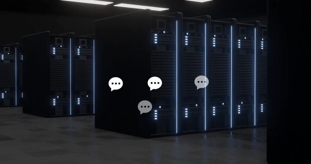 Modern Data Center with LED-Illuminated Server Racks