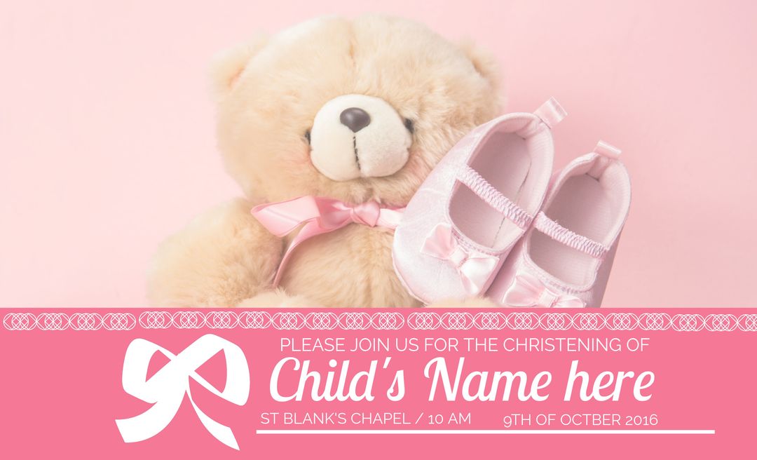 Teddy Bear and Baby Shoes Invitation Template for Christening Ceremony - Download Free Stock Templates Pikwizard.com