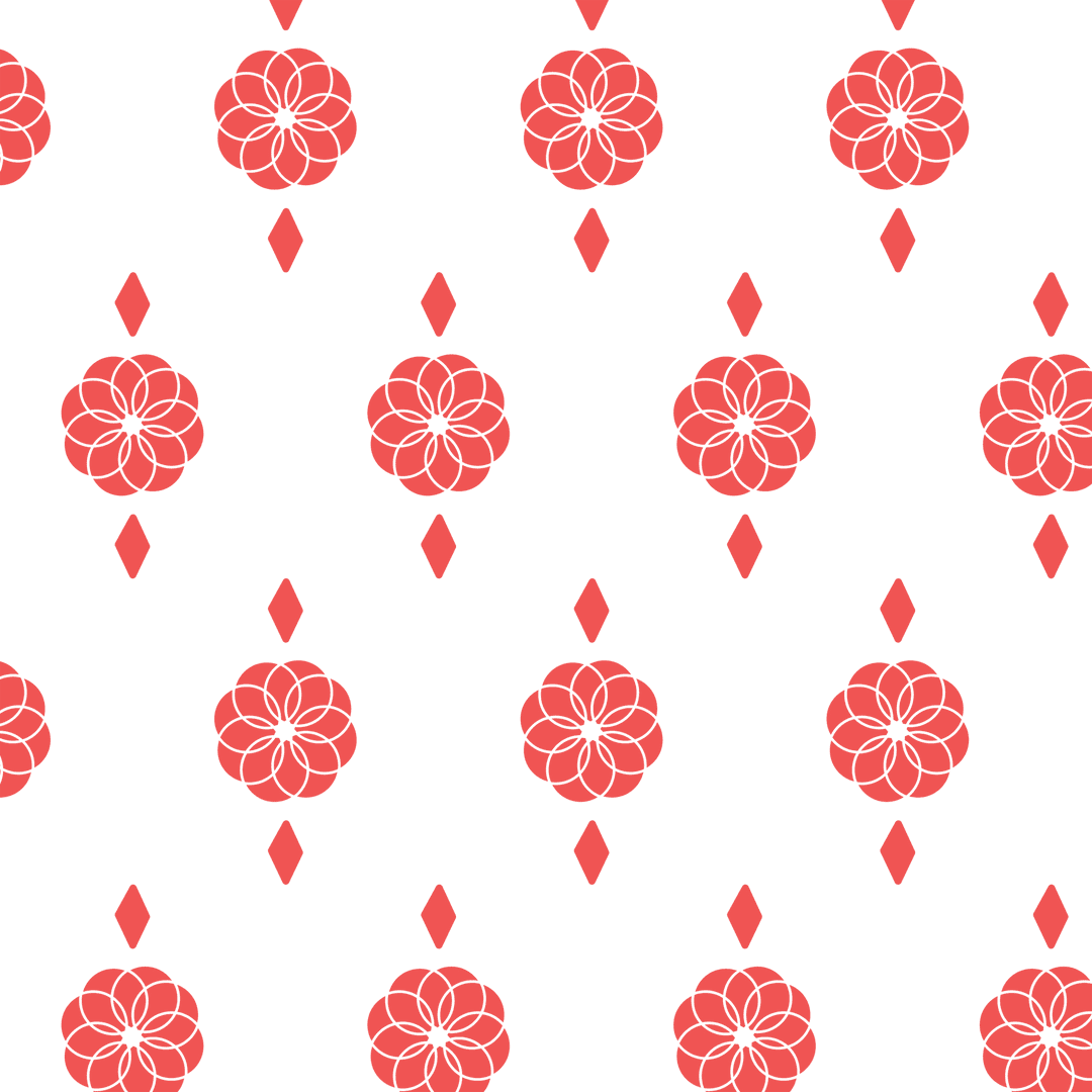 Red Rosettes and Diamonds Pattern on Transparent Background