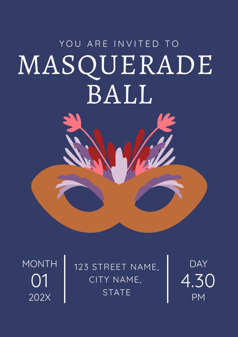 Elegant Masquerade Ball Invitation with Intriguing Mask Design