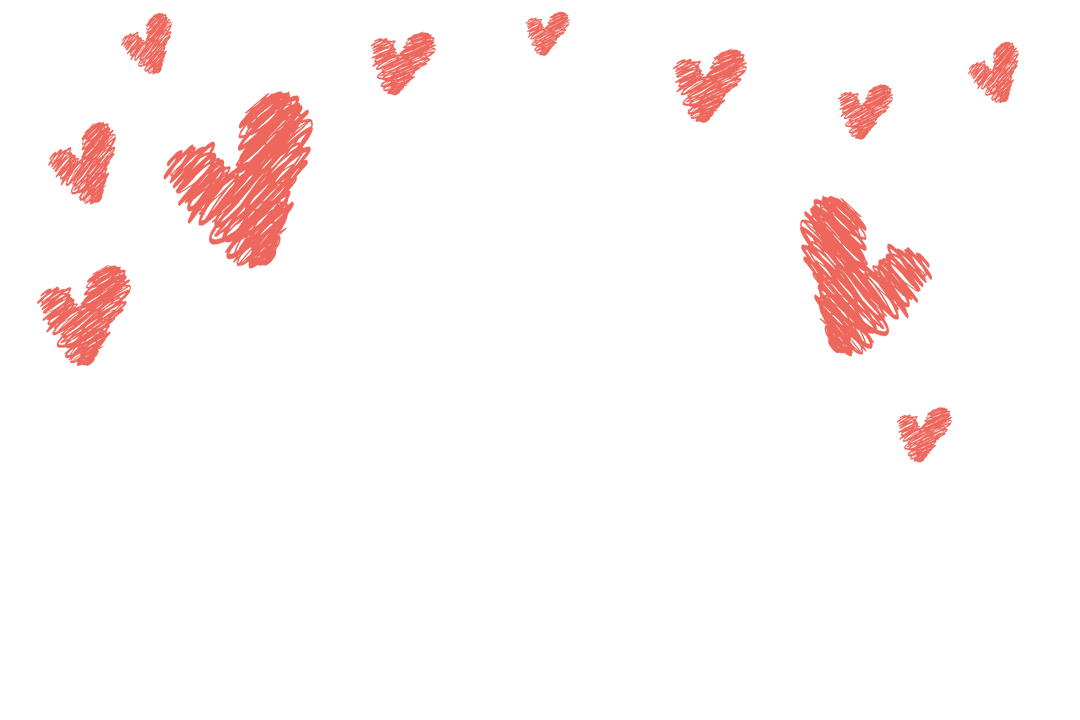 Red Drawn Hearts Floating on Transparent Background
