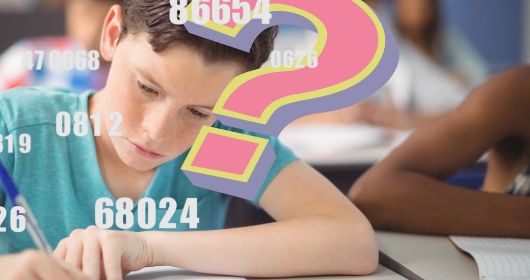 Confused Student Working in Classroom with Numbers