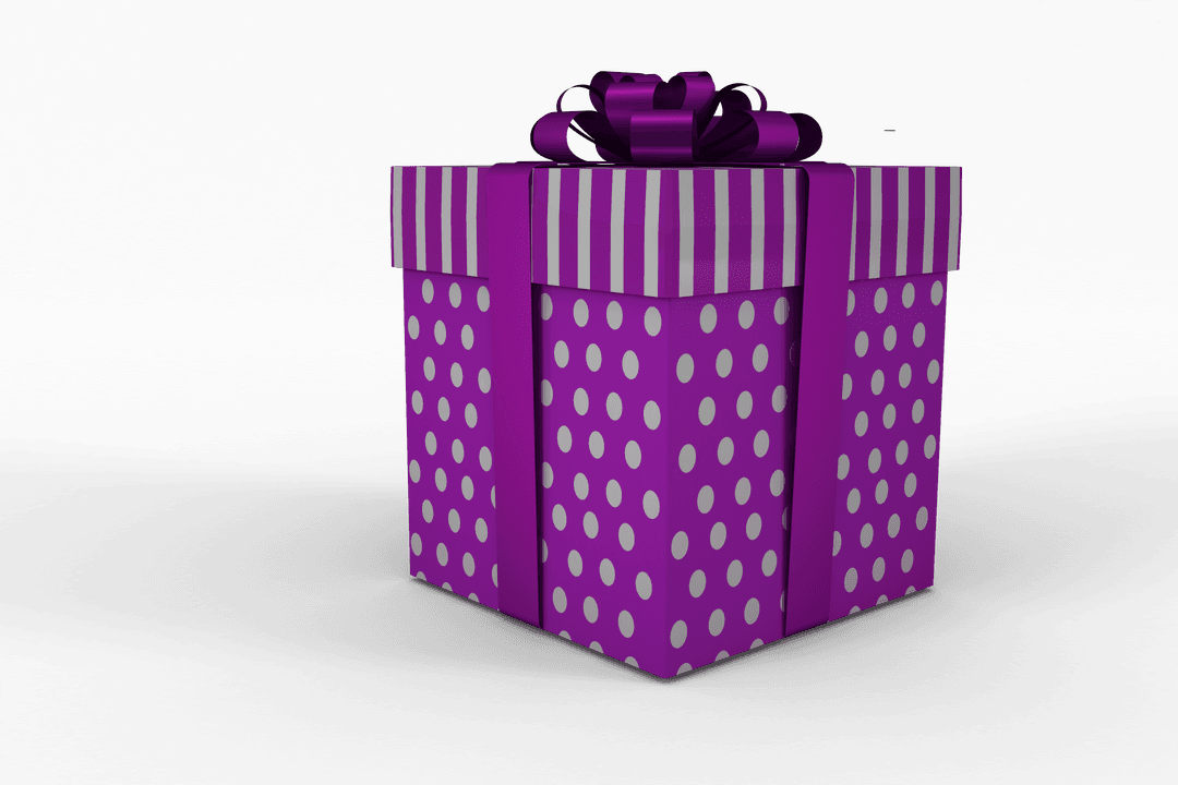 Transparent Purple and Silver Gift Box with Polka Dots and Ribbon