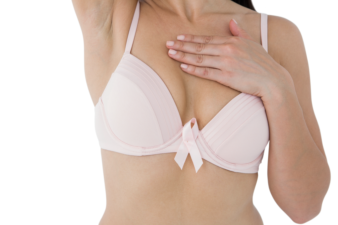 Transparent Close-up of Woman Wearing Bra and Pink Cancer Awareness Ribbon - Download Free Stock Images Pikwizard.com