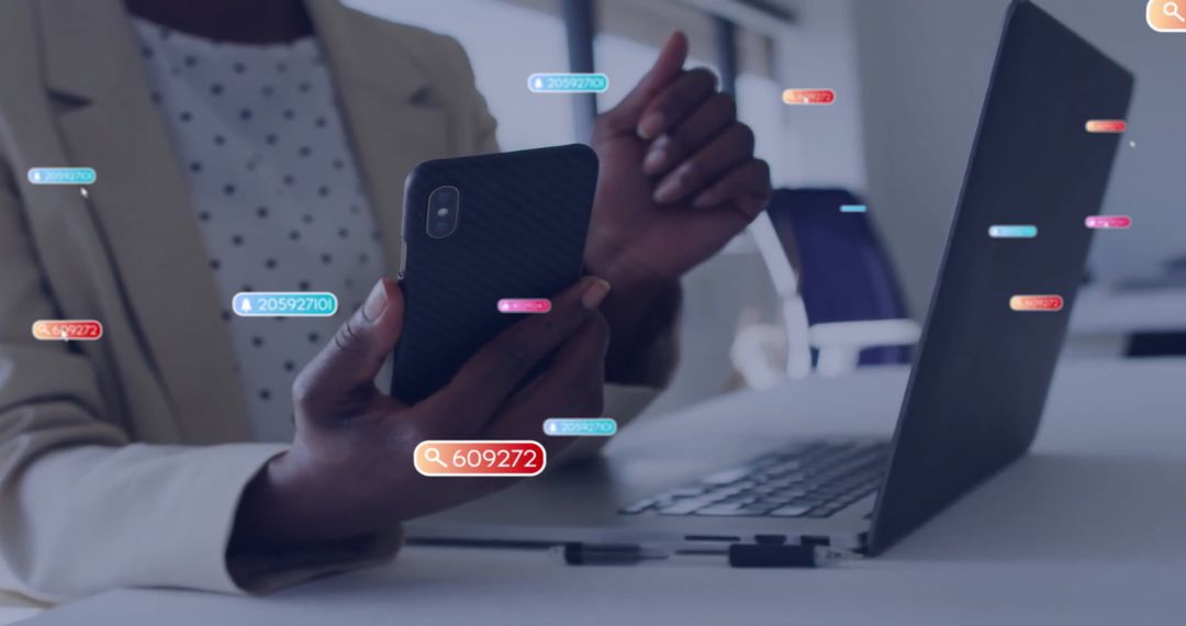 Businesswoman Analyzing Data with Tech Devices in Office