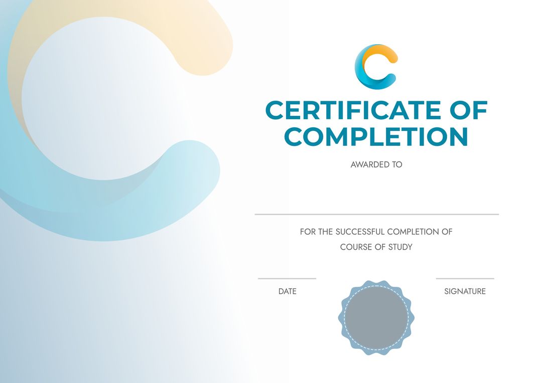 Modern Certificate of Completion for Courses - Download Free Stock Templates Pikwizard.com