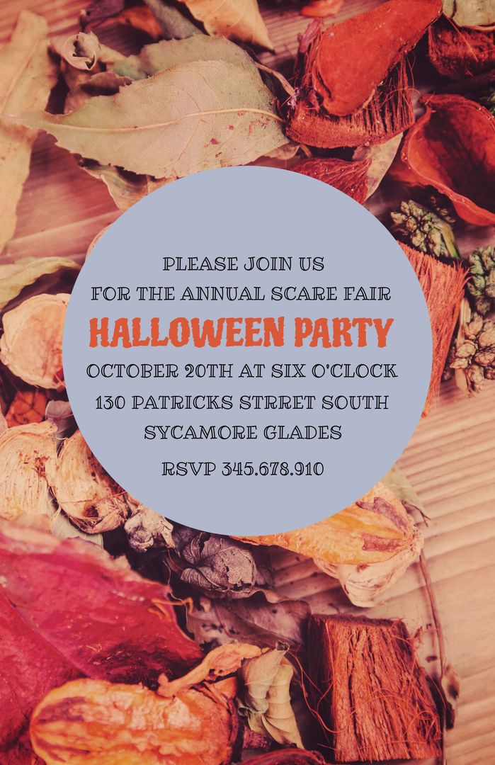 Autumn Themed Invitation for Halloween Party with Foliage Background - Download Free Stock Templates Pikwizard.com