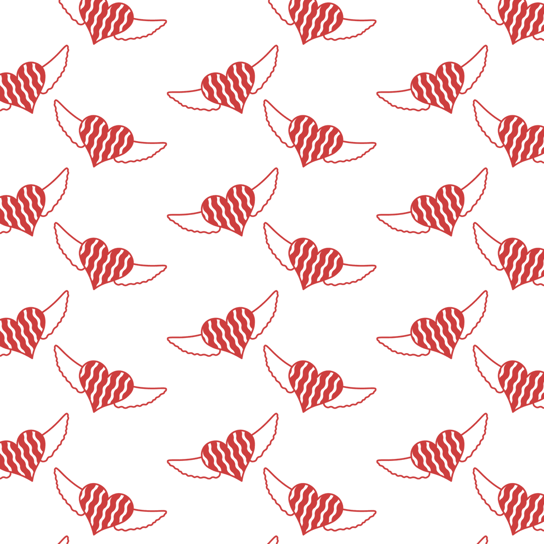 Winged Red Hearts Pattern on Transparent Background