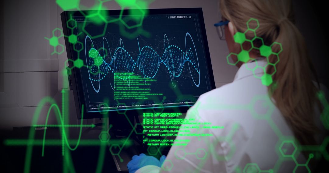Scientist Analyzing Digital Molecular Data in Laboratory