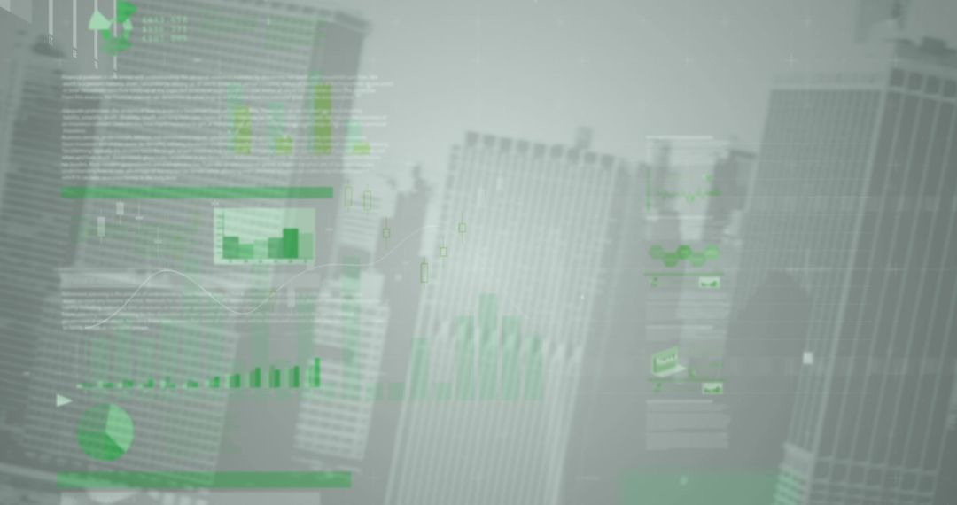 Financial Data Overlaid on Urban Skyline