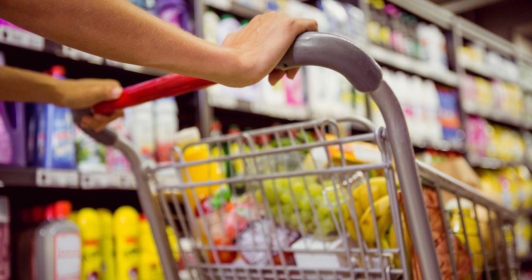 Hands Shopping with Cart in Grocery Store, Lifestyle Concept