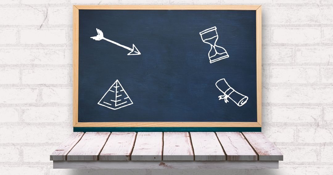 School Icons Displayed on Chalkboard with Brick Background
