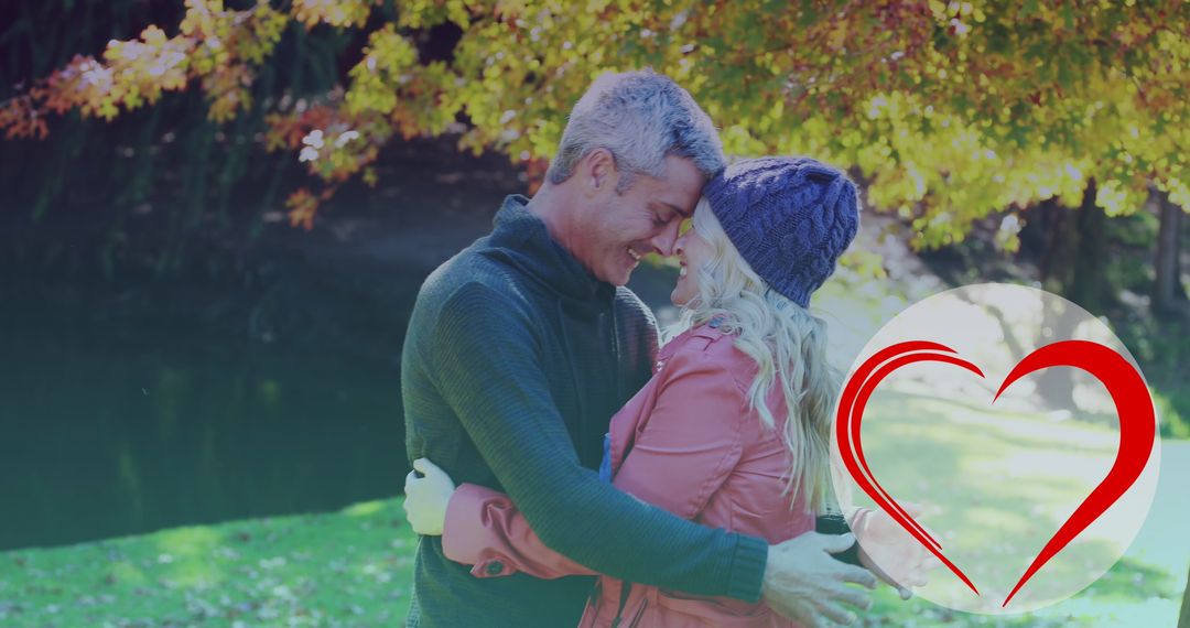 Romantic Senior Couple Embracing in Autumn Park