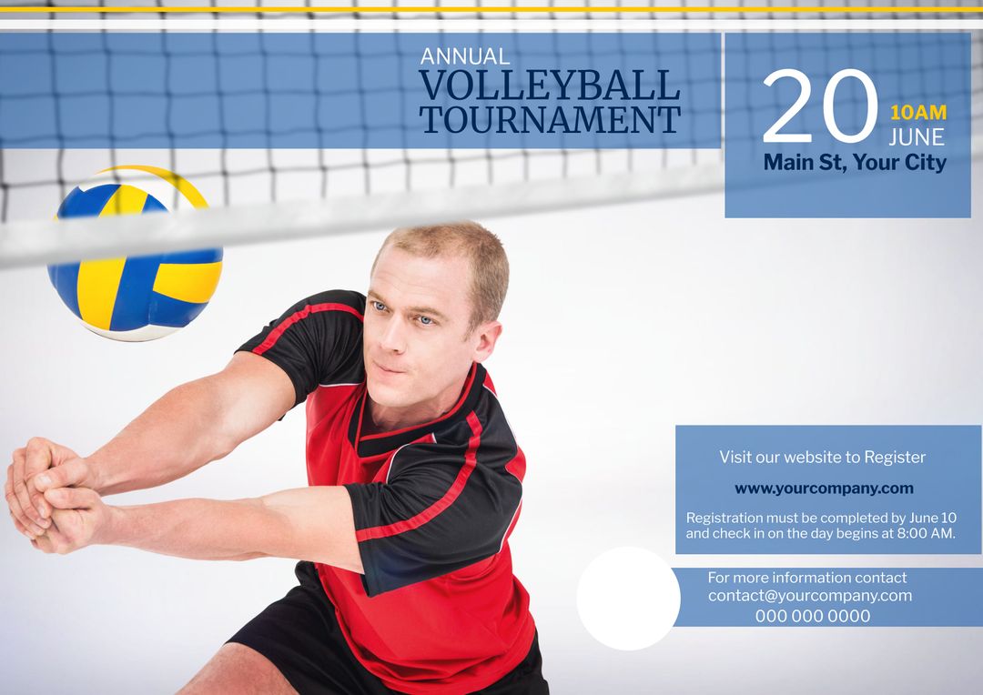 Intense Volleyball Spike Action for Annual Tournament Promotion - Download Free Stock Templates Pikwizard.com