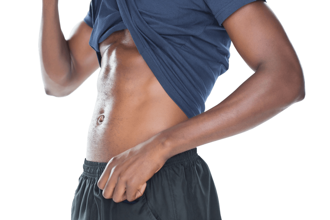 Midsection of Athletic Man Revealing Muscular Abs