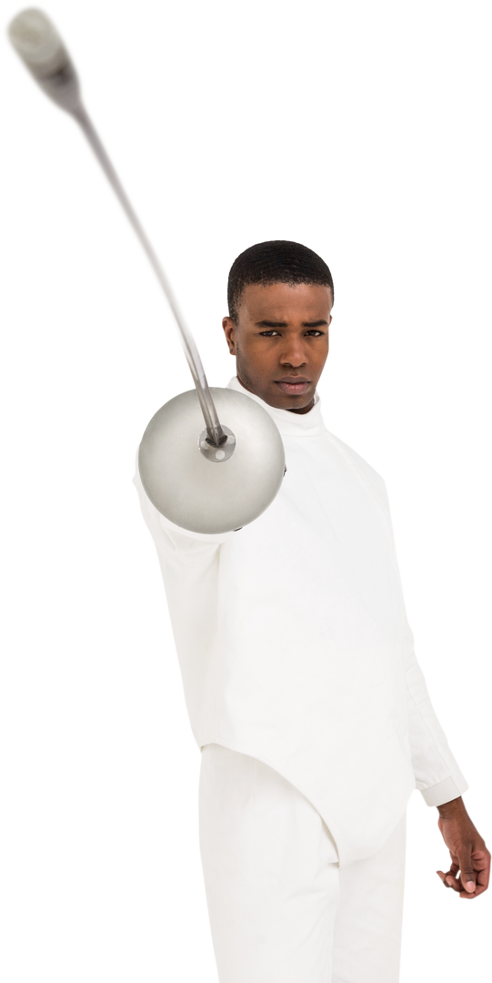 Confident Fencer in Transparent White Suit Holding Sword - Download Free Stock Images Pikwizard.com