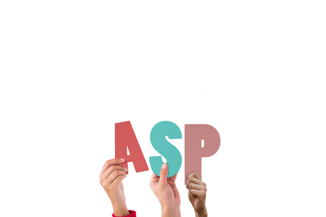 Transparent Hands Holding Colorful Letters Forming ASP