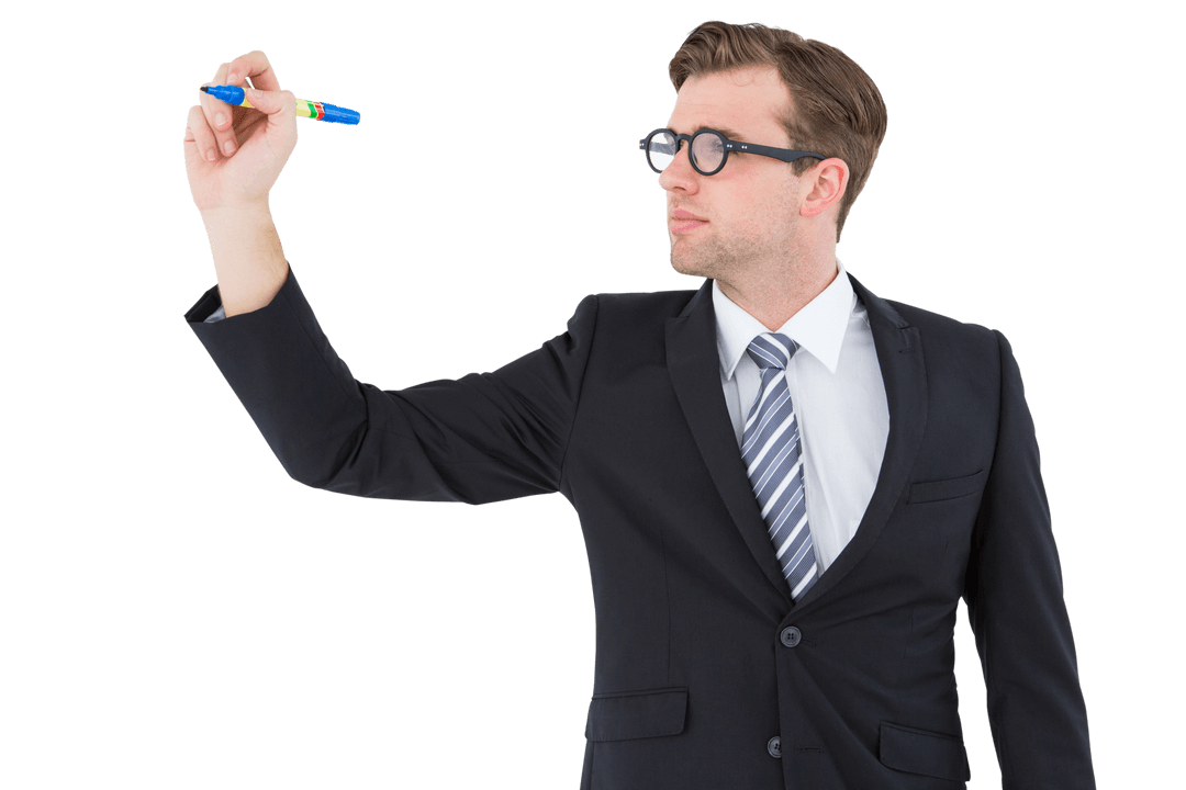 Transparent Modern Businessman Writing with Marker