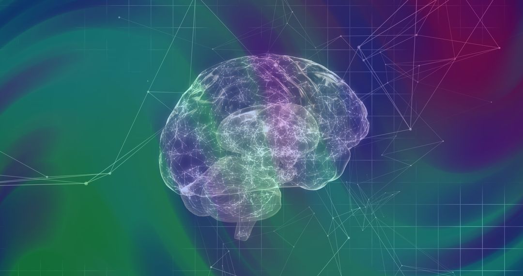 Neon Brain Holograph with Abstract Geometric Patterns
