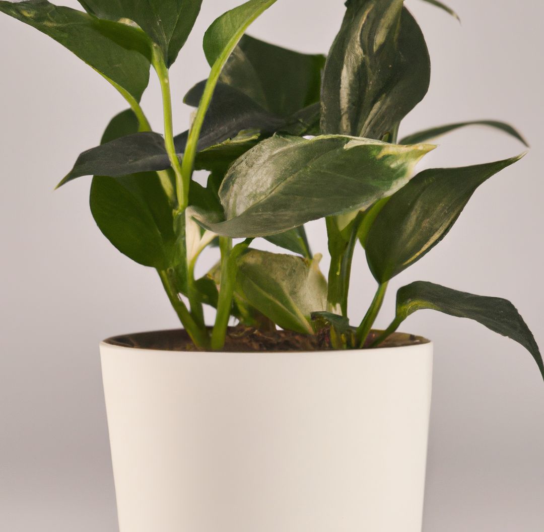 Image of close up of indoor plant in white pot on grey background - Free Images, Stock Photos and Pictures on Pikwizard.com
