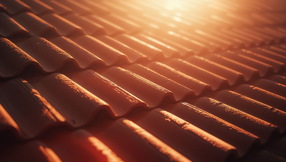 Sunlit Terracotta Roof Tiles with Warm Glow and Smooth Texture