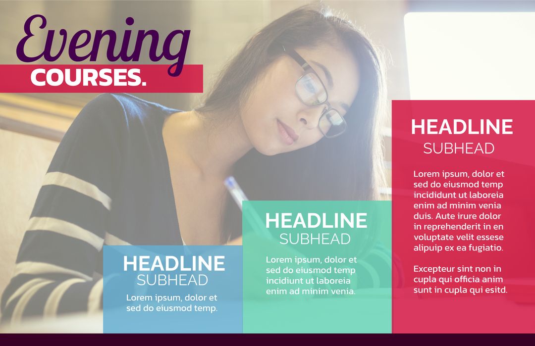 Woman Studying Promoting Evening Courses
