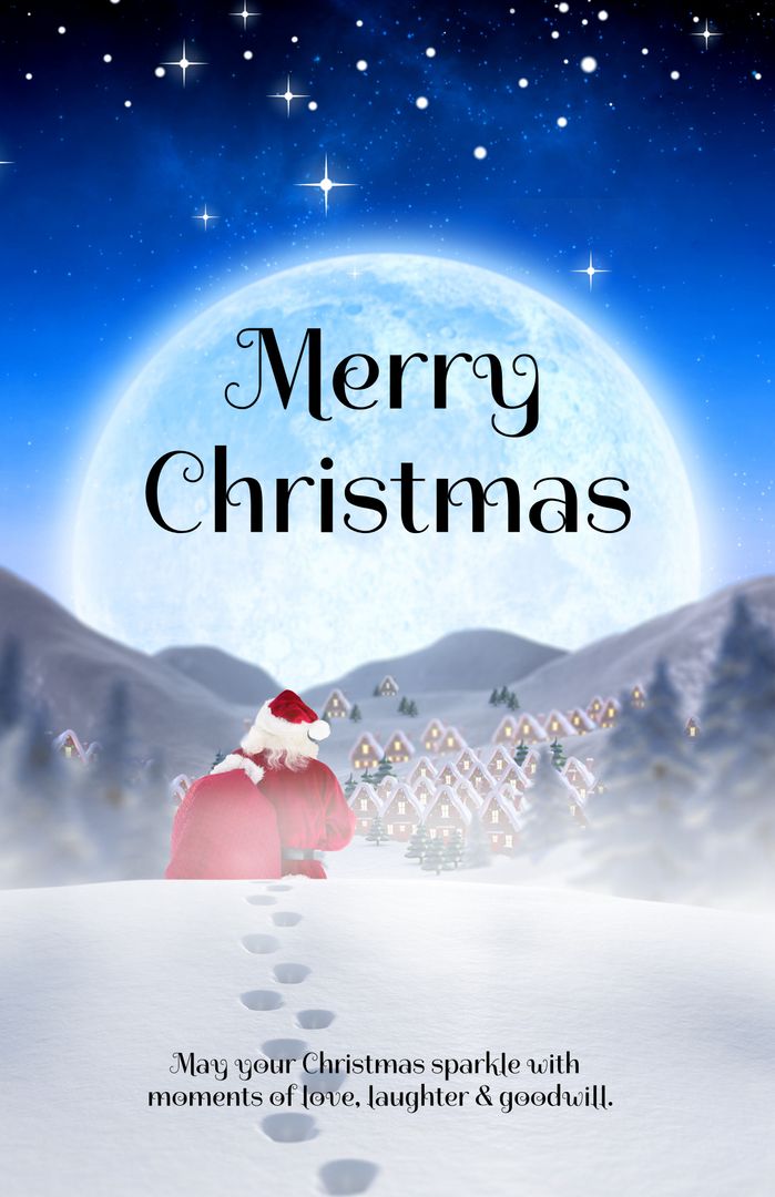 Santa Claus Overlooking Village Under Full Moon Christmas Card Design - Download Free Stock Templates Pikwizard.com