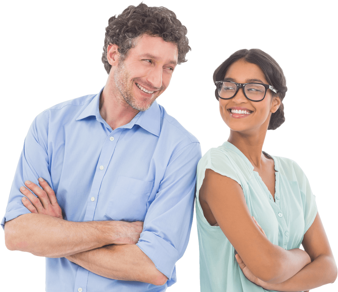 Transparent Smiling Business Colleagues with Arms Crossed