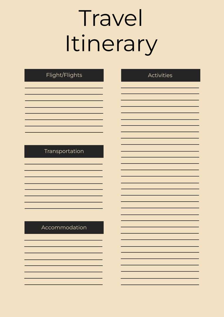 Minimalist Travel Itinerary Template for Organized Trips