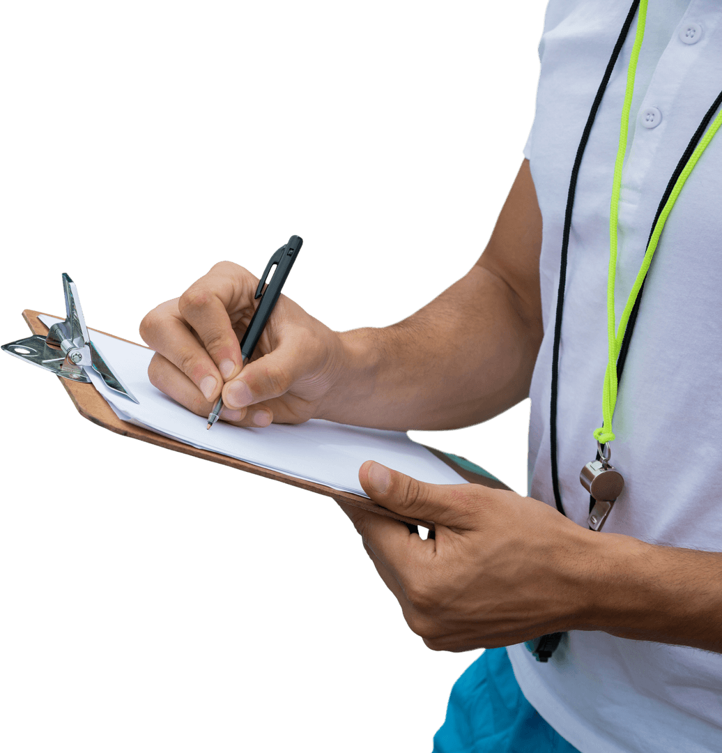 Transparent Sporty Figure Writing on Clipboard