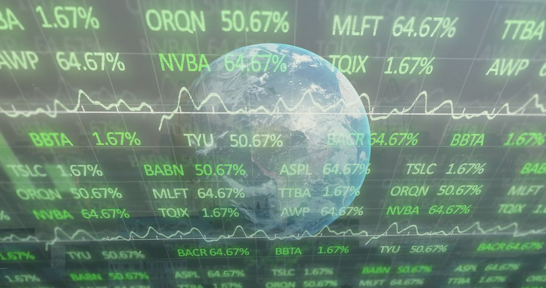 Globe Overlay with Stock Market Trends and Digital Data