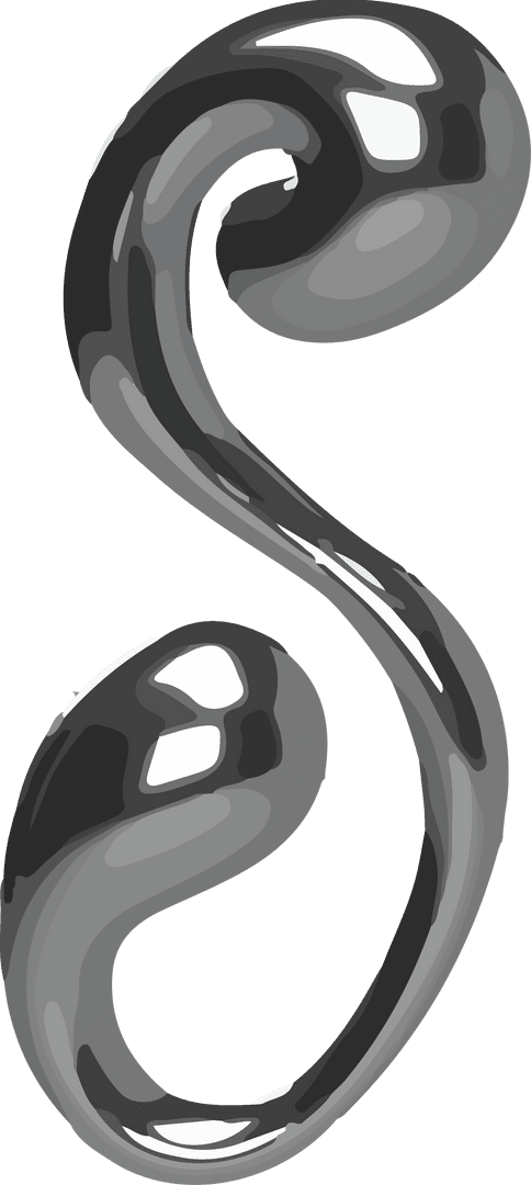 3D Chrome S-shaped Form Floating on Transparent Background