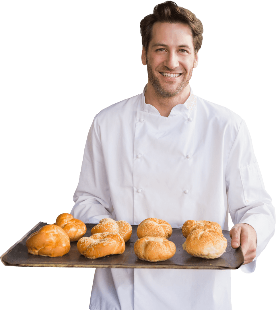 Transparent Portrait of Smiling Chef Holding Freshly Baked Bread