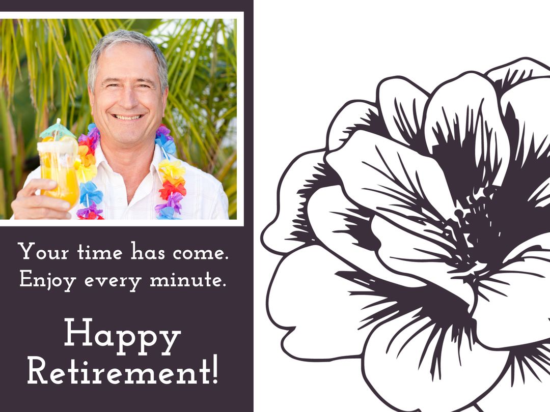 Happy Retiree Enjoying Celebration with Tropical Drink and Lei - Download Free Stock Templates Pikwizard.com