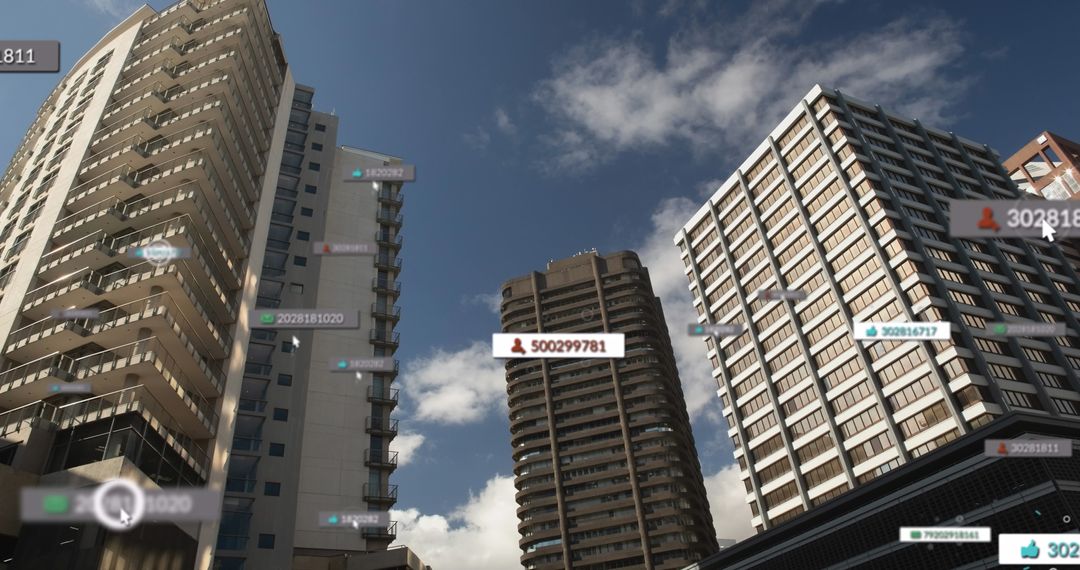 Skyscrapers with Social Media Icons Displaying Digital Interaction