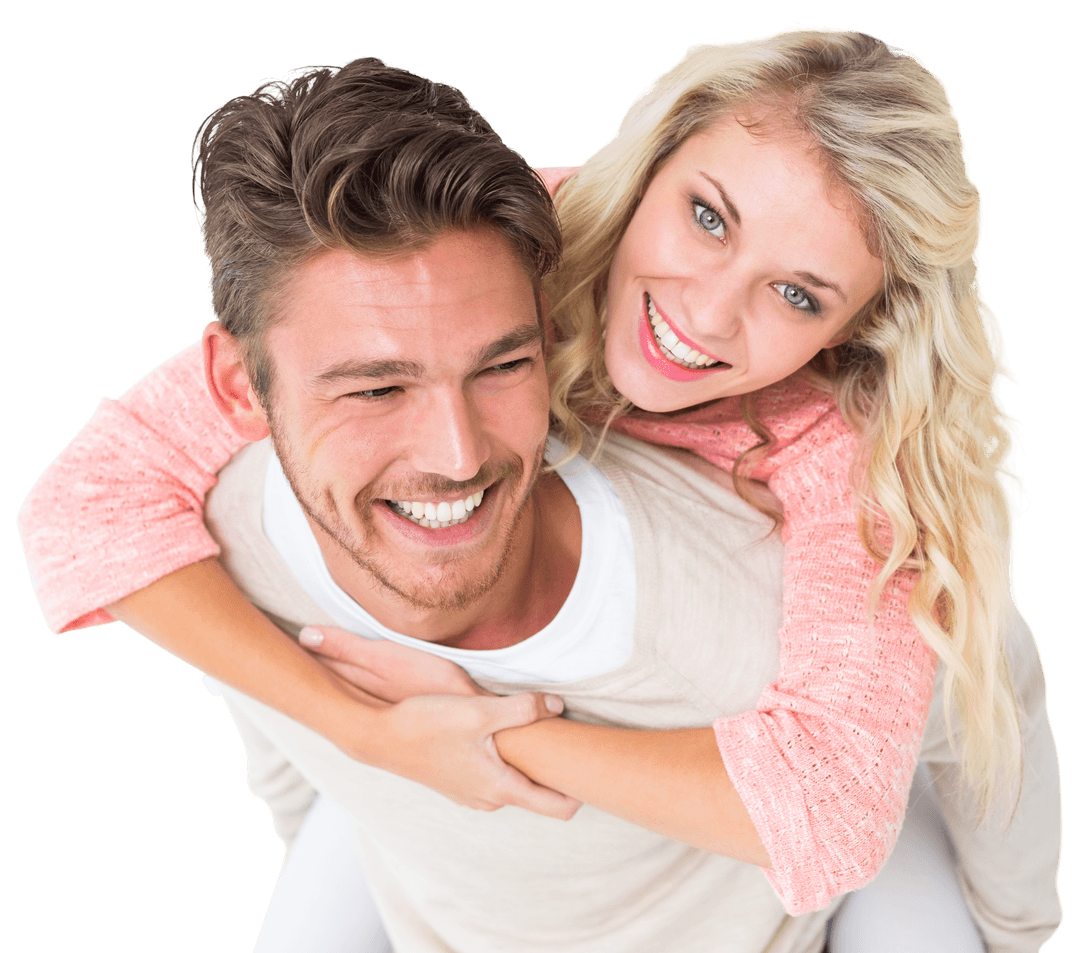 Happy Couple Enjoying Playful Moment on Transparent Background
