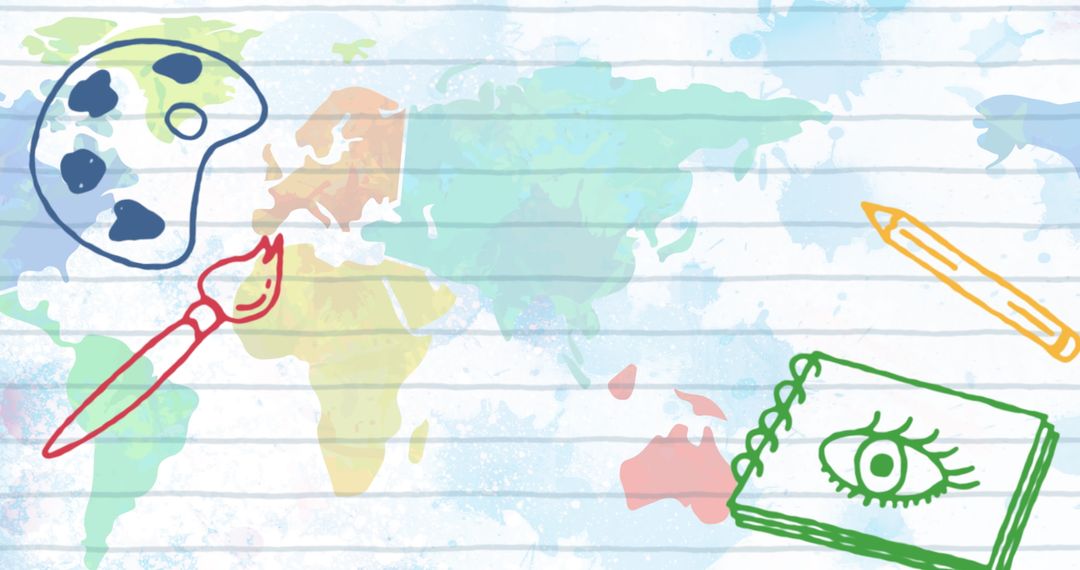 Creative Learning Concept with Art Tools and World Map